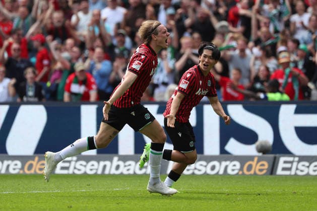 Hannover 96 vs Münster, 2 BL Hannover, 03 05 2026, Soccer Men, 2 BL, Season 2025 2026, Hannover 96 vs Preußen Münster, Stefan Teitur Thordarson Hannover 96 cheers after his goal for 3 2 DFL DFB REGULATIONS PROHIBIT ANY USE OF PHOTOGRAPHS as IMAGE SEQUENCES and or QUASI VIDEO Heinz von Heiden Arena Niedersachsen Germany