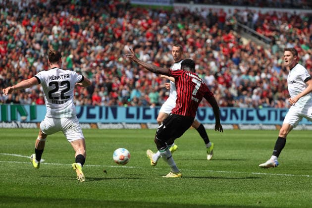 Hannover 96 vs Münster, 2 BL Hannover, 03 05 2026, Football Men, 2 BL, Season 2025 2026, Hannover 96 vs Preußen Münster, Mustapha Bundu Hannover96 scores goal to 1 2, Jannis Heuer Münster , Jano Ter Horst Münster DFL DFB REGULATIONS PROHIBIT ANY USE OF PHOTOGRAPHS as IMAGE SEQUENCES and or QUASI VIDEO Heinz von Heiden Arena Niedersachsen Germany