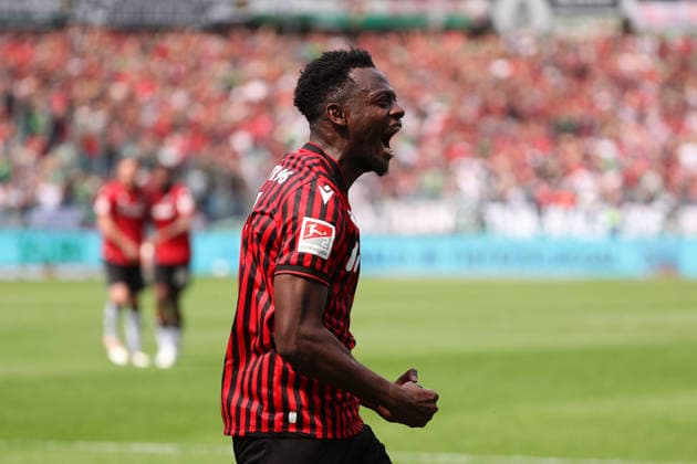 Hannover 96 vs Münster, 2 BL Hannover, 03 05 2026, Football Men, 2 BL, Season 2025 2026, Hannover 96 vs Preußen Münster, Mustapha Bundu Hannover96 cheers after his goal to 2 2, DFL DFB REGULATIONS PROHIBIT ANY USE OF PHOTOGRAPHS as IMAGE SEQUENCES and or QUASI VIDEO Heinz von Heiden Arena Niedersachsen Germany