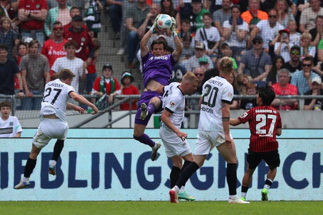 Hannover 96 vs Münster, 2 BL Hannover, 03 05 2026, Soccer Men, 2 BL, Season 2025 2026, Hannover 96 vs Preußen Münster,Goalkeeper Nahuell Noll Hannover 96 , Jano Ter Horst Münster DFL DFB REGULATIONS PROHIBIT ANY USE OF PHOTOGRAPHS as IMAGE SEQUENCES and or QUASI VIDEO Heinz von Heiden Arena Niedersachsen Germany