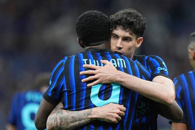 Inter Milan s Marcus Thuram , Inter Milan™s Alessandro Bastoni celebrates after scoring 1-0 during the Serie A soccer match between Inter and Parma at the San Siro Stadium in Milan , north Italy - Sunday , May 03 , 2026. - Soccer .  Copyright: xSpada LaPressex