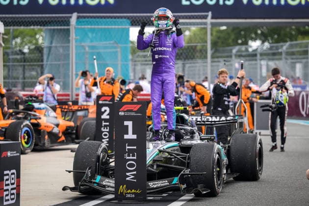 F1 - MIAMI GRAND PRIX 2026 KIMI ANTONELLI Andrea (ita), Mercedes AMG F1 Team W16, portrait, celebrate his win during the Formula 1 Miami Grand Prix 2026, 4th round of the 2026 Formula One World Championship, WM, Weltmeisterschaft from May 1 to 3, 2026 on the Miami International Autodrome, in Miami Gardens, USA - Miami GardensUnited States  Copyright: xDPPIx