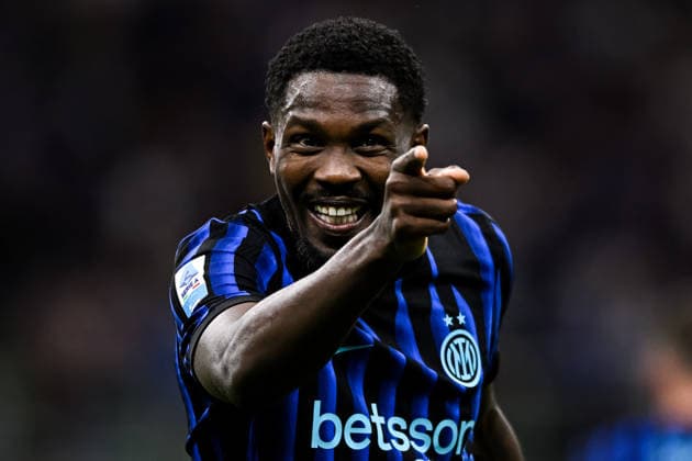 Marcus Thuram of FC Internazionale celebrates after scoring the goal of 1-0 during the Serie A 2025 2026 football match between FC Internazionale and Parma Calcio at San Siro stadium in Milano (Italy), May 3, 2026. andreaxstaccioli