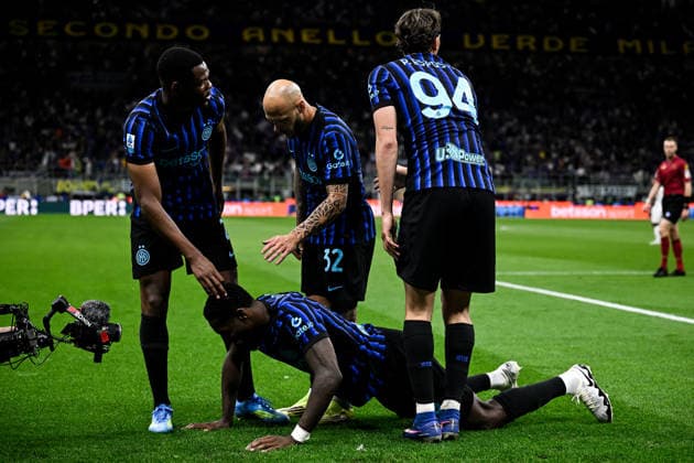 Marcus Thuram of FC Internazionale celebrates with team mates after scoring the goal of 1-0 during the Serie A 2025 2026 football match between FC Internazionale and Parma Calcio at San Siro stadium in Milano (Italy), May 3, 2026. andreaxstaccioli