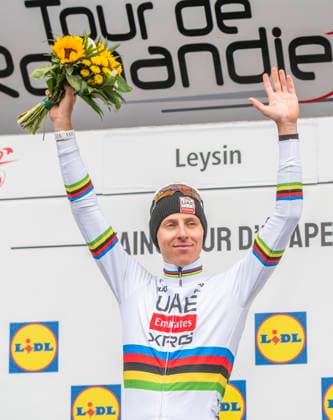 May 3, 2026, Leysin, Vaud, Switzerland: Leysin Switzerland, 05 03 2026: TADEJ POGACAR 1 (UCI world champion s outfit) of UAE Team Won the 5th stage of the Tour de Romandie 2026. Tour de Romandie 2026. The 5th and final stage of the Tour de Romandie between Lucens and Leysin and took place in City center in Leysin. Leysin Switzerland - ZUMAd206 20260503_zip_d206_004 Copyright: xEricxDubostx