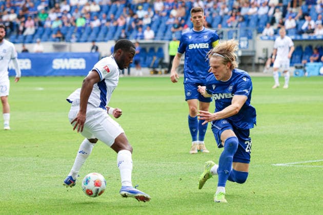 Germany Karlsruher SC vs SV Darmstadt 98, Matchday 32, 2 Bundesliga, Season 2025 26, BBBank Wildpark Karlsruhe Merveille Papela, SV Darmstadt 98, 21 , David Herold, Karlsruher SC, 20 Karlsruhe BBBank Wildpark Baden Württemberg Germany Copyright: xBenedictxChristx