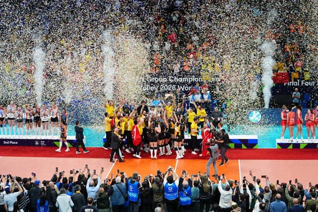 Eczacibasi Dynavit v VakifBank - CEV Women’s Champions League Final Four ISTANBUL, TURKIYE - MAY 3: Players of Vakifbank celebrate holding the trophy claiming the CEV Champions League title following the CEV Women’s Champions League Final Four final match between Eczacibasi Dynavit and VakifBank at Ulker Sports and Event Hall in Istanbul, Turkiye, on May 3, 2026. Agit Erdi Ulukaya Anadolu Istanbul Turkey. Editorial use only. Please get in touch for any other usage.  Copyright: x2026xAnadoluxAgitxErdixUlukayax