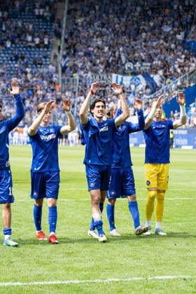 Germany Karlsruher SC vs SV Darmstadt 98, Matchday 32, 2 Bundesliga, Season 2025 26, BBBank Wildpark Karlsruhe Dzenis Burnic, Karlsruher SC, 7 , Roko Simic, Karlsruher SC, 9 , Robin Himmelmann, Karlsruher SC, 30 Karlsruhe BBBank Wildpark Baden Württemberg Germany Copyright: xBenedictxChristx
