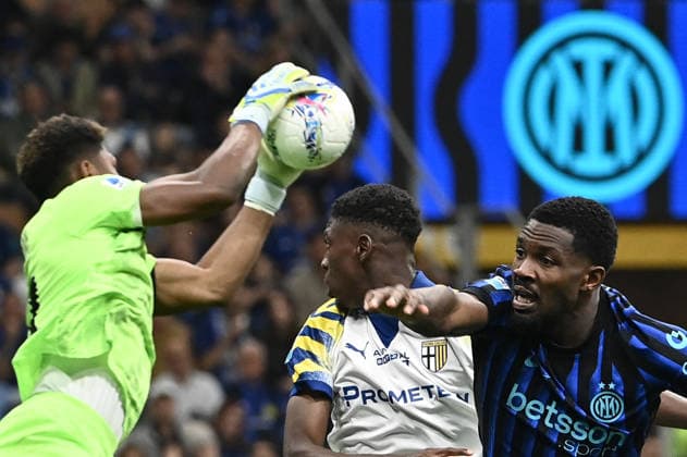 Inter Milan v Parma - Serie A MILAN, ITALY, MAY 3: Inter Milan s Marcus Thuram (R) fight for the ball with Parma s Abdoulaye Ndiaye (C) during the Italian Serie A football match between Inter and Parma at the Meazza San Siro stadium in Milan Italy, on May 3, 2026. Isabella Bonotto Anadolu Milan Italy. Editorial use only. Please get in touch for any other usage.  Copyright: x2026xAnadoluxIsabellaxBonottox