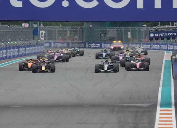 Formula 1 Crypto com Miami Grand Prix 2026 03 05 2026, Miami International Autodrome, Miami, Formula 1 Crypto com Miami Grand Prix 2026 ,in picture Race start , Max Verstappen NLD , Oracle Red Bull Racing, Charles Leclerc MCO , Scuderia Ferrari HP, Andrea Kimi Antonelli ITA , Mercedes AMG Petronas Formula One Team, Lando Norris GBR , McLaren Mastercard F1 Team, Oscar Piastri AUS , Lewis Hamilton GBR , George Russell GBR nordphotoxGmbHx xBratic nph00250