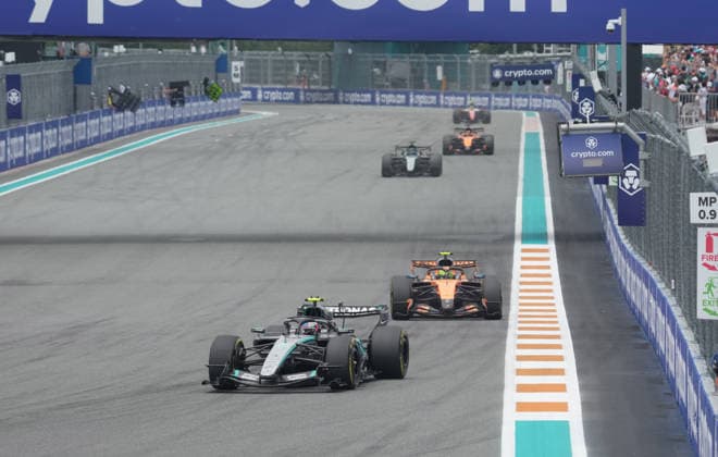 Formula 1 Crypto com Miami Grand Prix 2026 03 05 2026, Miami International Autodrome, Miami, Formula 1 Crypto com Miami Grand Prix 2026 ,in the picture Andrea Kimi Antonelli ITA , Mercedes AMG Petronas Formula One Team, Lando Norris GBR , McLaren Mastercard F1 Team nordphotoxGmbHx xBratic nph00250