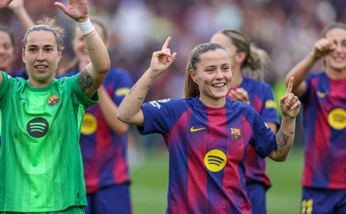 ESP, Barcelona, FC Barcelona vs FC Bayern Munich, WomenÂs Champions League, Football, UEFA, 2025 2026 season, Camp Nou, semi-final, second leg in picture Joy, jubilation, emotions following the victory over FC Barcelona, Joy, jubilation, and excitement following the victory over FC Barcelona, Alegria, jubilo y emocion tras la victoria ante el FC Barcelona, Claudia Pina FC Barcelona 9 DFB DFL REGULATIONS PROHIBIT ANY USE OF PHOTOGRAPHS AS IMAGE SEQUENCES AND OR QUASI VIDEO, 03 05 2026 Copyright: HMBxMedia HendrikxHamelau