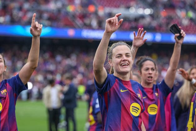 ESP, Barcelona, FC Barcelona vs FC Bayern Munich, WomenÂs Champions League, Football, UEFA, 2025 2026 season, Camp Nou, semi-final, second leg in picture Joy, jubilation, emotions following the victory over FC Barcelona, Joy, jubilation, and excitement following the victory over FC Barcelona, Alegria, jubilo y emocion tras la victoria ante el FC Barcelona, Irene Paredes FC Barcelona 2 DFB DFL REGULATIONS PROHIBIT ANY USE OF PHOTOGRAPHS AS IMAGE SEQUENCES AND OR QUASI VIDEO, 03 05 2026 Copyright: HMBxMedia HendrikxHamelau
