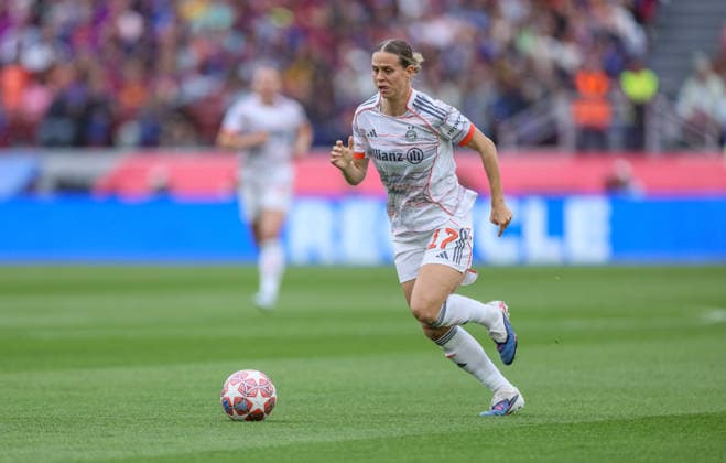 ESP, Barcelona, FC Barcelona vs FC Bayern Munich, WomenÂs Champions League, Football, UEFA, 2025 2026 season, Camp Nou, semi-final, second leg in picture Klara Bühl Bayern Munich 17 DFB DFL REGULATIONS PROHIBIT ANY USE OF PHOTOGRAPHS AS IMAGE SEQUENCES AND OR QUASI VIDEO, 03 05 2026 Copyright: HMBxMedia HendrikxHamelau