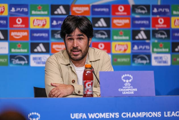 ESP, Barcelona, FC Barcelona vs FC Bayern Munich, WomenÂs Champions League, Football, UEFA, 2025 2026 season, Camp Nou, semi-final, second leg in the picture Pere Romeu FC Barcelona coach at the press conference, PK DFB DFL REGULATIONS PROHIBIT ANY USE OF PHOTOGRAPHS AS IMAGE SEQUENCES AND OR QUASI VIDEO, 03 05 2026 Copyright: HMBxMedia HendrikxHamelau