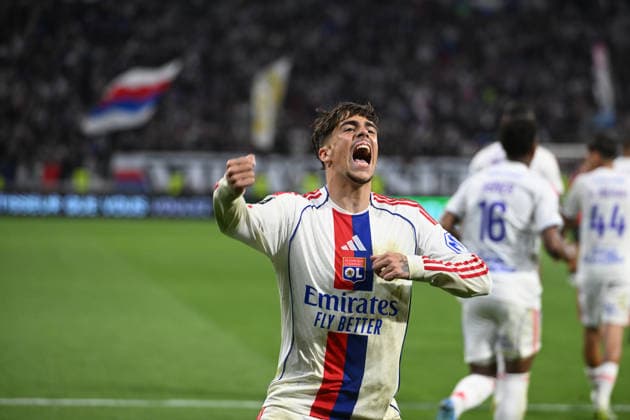 Football : Olympique Lyonnais v Rennes - Ligue 1 - 03 05 2026 Alfonso MOREIRA of Lyon scoring goal during the French league 1 match between Olympique Lyonnais and Rennes at Groupama Stadium Decines Charpieu Lyon France on May 03, 2026 LYONFrance  Copyright: xMouradxAllilix