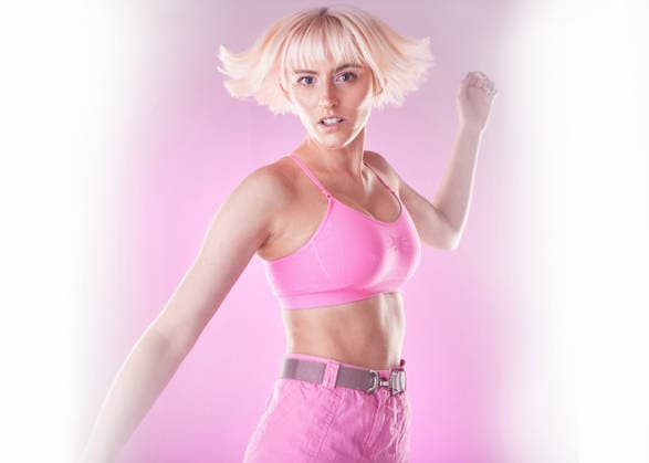 Fashion, woman and jump portrait on pink background in studio for cyberpunk, avatar or ai. Aesthetic model person face for beauty and futuristic style for art, fantasy or gen z on backdrop. (License=RF) 19889052 ,model released, Symbolfoto  Copyright: xZoonar.com YurixArcursxpeopleimages.comx 19889052 ,model released, Symbolfoto ,property released