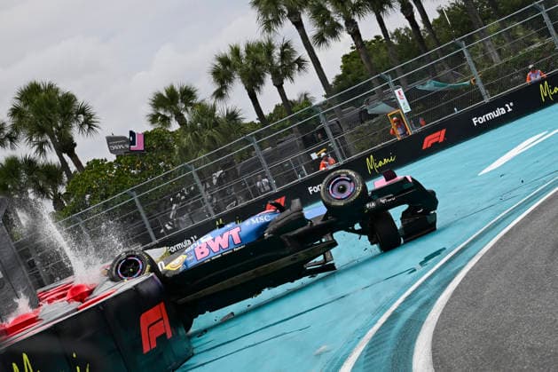 May 3, 2026, Miami Gardens, United States of America: PIERRE GASLY (FRA) of Alpine 10 crashes into turn 18 after a rollover accident during race day of the 2026 Formula 1 Miami Grand Prix. F1 2026: Miami Grand Prix: Race Day  - ZUMAb177 20260503_aap_b177_076 Copyright: xTaidghxBarronx