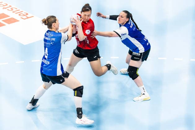 03 05 2026, GER, Handball, Women, Season 2025 2026, Alsco 1 Bl, PlayOff Semi-Final Game 2, Thueringer HC HSG Blomberg Lippe Andrea Jacobsen HSG Blomberg Lippe , Natsuki Aizawa Thueringer HC,23 , Diana Doegg Magnusdottir HSG Blomberg Lippe 99947 Bad Langensalza Salza Halle Sporthalle Mehrz Thüringen Germany