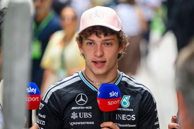 MIAMI GARDENS, FL - MAY 03: Mercedes-AMG PETRONAS driver Kimi Antonelli of Italy speaks to the media in the paddock before the start of the Formula 1 Crypto.com Miami Grand Prix on May 3, 2026, at Miami International Autodrome in Miami Gardens, FL. (Photo by Doug Murray Icon Sportswire) AUTO: MAY 03 F1 Miami Grand Prix EDITORIAL USE ONLY Icon796260503085