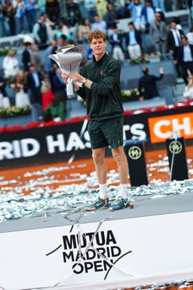 May 3, 2026, Madrid, Spain: Jannik Sinner of Italy poses during the trophy ceremony after the Men™s Singles final match against Alexander Zverev of Germany (not in view) at the 2026 Mutua Madrid Open at La Caja Magica. Jannik Sinner won 6-1, 6-2 Madrid Spain - ZUMAs197 20260503_aaa_s197_237 Copyright: xGokhanxTanerx
