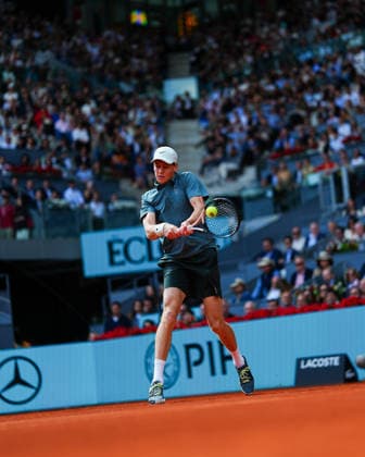 May 3, 2026, Madrid, Spain: Jannik Sinner of Italy plays against Alexander Zverev of Germany (not in view) during Men™s Singles final match at the 2026 Mutua Madrid Open at La Caja Magica. Jannik Sinner won 6-1, 6-2 Madrid Spain - ZUMAs197 20260503_aaa_s197_236 Copyright: xGokhanxTanerx