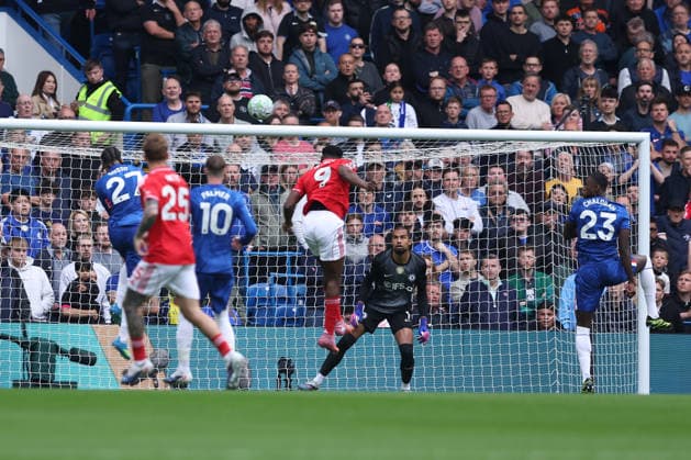 4th May 2026; Stamford Bridge, Chelsea, London, England: Premier League Football, Chelsea versus Nottingham Forest; Taiwo Awoniyi of Nottingham Forest scores with a header in the 2nd minute for 0-1 KatiexChan