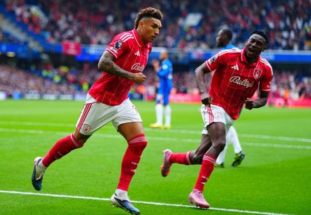 Igor Jesus of Nottingham Forest celebrates scoring a goal after making it 2-0 Chelsea v Nottingham Forest, Premier League, Football, Stamford Bridge, London , UK - 04 May 2026London Stamford Bridge United Kingdom EDITORIAL USE ONLY No use with unauthorised audio, video, data, fixture lists, club league logos or live services. Online in-match use limited to 120 images, no video emulation. No use in betting, games or single club league player publications. Copyright: xJavierxGarcia Shutterstockx 16854610u