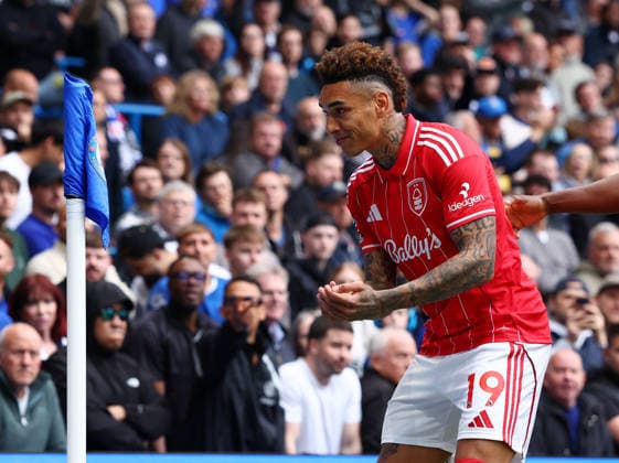London, England, 4th May 2026. Igor Jesus of Nottingham Forest celebrates after scoring to make it 2-0 during the Chelsea vs Nottingham Forest Premier League match at Stamford Bridge, London. Picture credit should read: Paul Terry Sportimage EDITORIAL USE ONLY. No use with unauthorised audio, video, data, fixture lists, club league logos or live services. Online in-match use limited to 120 images, no video emulation. No use in betting, games or single club league player publications. SPI_011_PT_Chelsea_Notts_Forest SPI-4780-0011