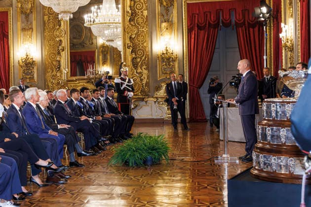 Sergio Mattarella met with the national tennis teams in Rome, Italy - 04 May 2026 President of the Italian Tennis and Padel Federation Angelo Binaghi attends the meeting between the President of the Italian Republic and the Italian women s and men s national tennis teams in Rome Rome Italy Copyright: xEmanuelaxVertollix xSOPAxImagesx EVertolli_Quirinale_20260504(28)