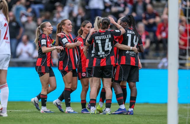 GER, Frankfurt, Eintracht Frankfurt vs FC Nürnberg, Google Pixel Bundesliga, Football, DFB, Season 2025 2026, Stadion am Brentanobad, 24 Matchday in picture Nicole Anyomi Eintracht Frankfurt Women 19 , Goal to 2 0, Goal, Cheering and joy, Emotions DFB DFL REGULATIONS PROHIBIT ANY USE OF PHOTOGRAPHS AS IMAGE SEQUENCES AND OR QUASI VIDEO, 04 05 2026 Copyright: HMBxMedia HendrikxHamelau
