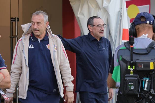 Cremonese s head coach Davide Nicola and Maurizio Sarri allenatore Lazio during the Serie A soccer match between Cremonese and Lazio at the Giovanni Zini Stadium in Cremona Italy - Sunday, 4 may 2026. - Soccer .  Copyright: xAlbertoxMariani LaPressex