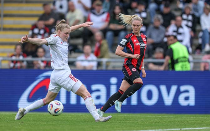 GER, Frankfurt, Eintracht Frankfurt vs FC Nuremberg, Google Pixel Bundesliga, Football, DFB, Season 2025 2026, Stadion am Brentanobad, 24 Matchday in picture v l Franziska Mai 1 FC Nuremberg Women 18 , Rebecka Blomqvist Eintracht Frankfurt Women 28 DFB DFL REGULATIONS PROHIBIT ANY USE OF PHOTOGRAPHS AS IMAGE SEQUENCES AND OR QUASI VIDEO, 04 05 2026 Copyright: HMBxMedia HendrikxHamelau
