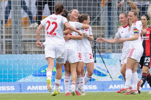 Google Pixel Womens Bundesliga Eintracht Frankfurt 1 FC Nuremberg, 04 05 2026 Meret Günster 1 FC Nuremberg 8 scored the goal to equalize 1 1, Julia Pollak 1 FC Nuremberg 22 Nastassja Lein 1 FC Nuremberg 24 Luisa Guttenberger 1 FC Nuremberg 4 , Eintracht Frankfurt 1 FC Nuremberg, Frankfurt, Stadion am Brentanobad, 4 5 2026 Copyright: xBEAUTIFULxSPORTS Gawlikx
