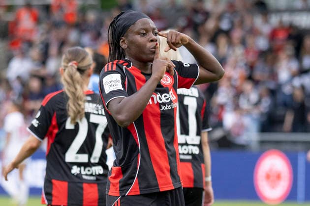 Google Pixel Womens Bundesliga Eintracht Frankfurt 1 FC Nuremberg, 04 05 2026 Nicole Anyomi Eintracht Frankfurt 19 with a gesture after her goal to 1 0, Eintracht Frankfurt 1 FC Nuremberg, Frankfurt, Stadion am Brentanobad, 4 5 2026 Copyright: xBEAUTIFULxSPORTS Gawlikx