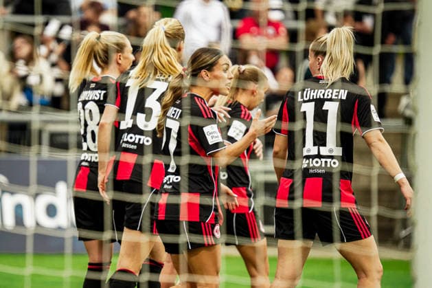 Germany Soccer Google Pixel Women Bundesliga 2025 2026 , 24 Matchday Eintracht Frankfurt Women vs 1 FC Nuremberg Women Stadion Am Brentanobad Frankfurt Goal celebration, cheering, emotions, facial expressions, gestures Copyright: xBennetxLongx