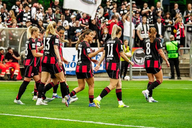 Germany Soccer Google Pixel Women Bundesliga 2025 2026 , 24 Matchday Eintracht Frankfurt Women vs 1 FC Nuremberg Women Stadion Am Brentanobad Frankfurt Goal celebration, cheering, emotions, facial expressions, gestures Copyright: xBennetxLongx