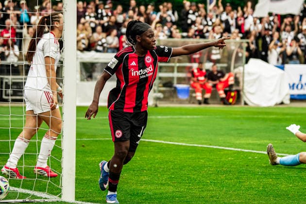 Germany Soccer Google Pixel Women Bundesliga 2025 2026 , 24 Matchday Eintracht Frankfurt Women vs 1 FC Nuremberg Women Stadion Am Brentanobad Frankfurt Nicole Anyomi Eintracht Frankfurt Women, 19 Goal, facial expressions, gestures, cheering, goal celebration Copyright: xBennetxLongx