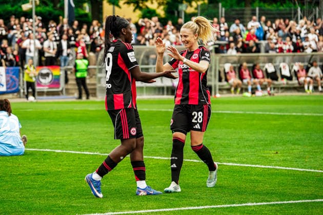 Germany Soccer Google Pixel Women Bundesliga 2025 2026 , 24 Matchday Eintracht Frankfurt Women vs 1 FC Nuremberg Women Stadion Am Brentanobad Frankfurt Nicole Anyomi Eintracht Frankfurt Women, 19 Goal, facial expressions, gestures, cheering, goal celebration, emotions Copyright: xBennetxLongx