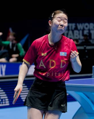 Zauresh AKASHEVA, Kasachstan, bei den Team-Weltmeisterschaften im Tischtennis in London in der OVO Arena Wembley. Zauresh AKASHEVA, Kasachstan, ist mit ihrem Team bei den Team-Weltmeisterschaften im Tischtennis in London (28.4.-10.5.) in der OVO Arena Wembley ausgeschieden. London OVO Arena Wembley London England *** Zauresh AKASHEVA, Kazakhstan, at the World Team Table Tennis Championships in London at the OVO Arena Wembley Zauresh AKASHEVA, Kazakhstan, was eliminated with her team at the World Team Table Tennis Championships in London 28 4 10 5 at the OVO Arena Wembley London OVO Arena Wembley London England