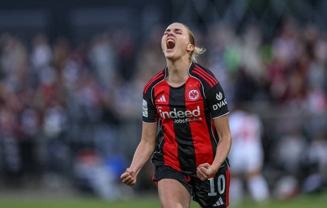 GER, Frankfurt, Eintracht Frankfurt vs FC Nürnberg, Google Pixel Bundesliga, Football, DFB, Season 2025 2026, Stadion am Brentanobad, 24 Matchday in picture Laura Freigang Eintracht Frankfurt Women 10 , 3 1, Goal, Cheering and joy, Emotions DFB DFL REGULATIONS PROHIBIT ANY USE OF PHOTOGRAPHS AS IMAGE SEQUENCES AND OR QUASI VIDEO, 04 05 2026 Copyright: HMBxMedia HendrikxHamelau
