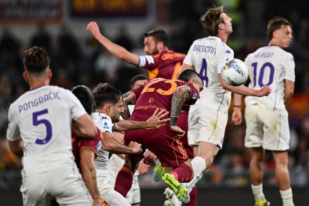 Dc Roma 04 05 2026 - campionato di calcio serie A Roma-Fiorentina foto Domenico Cippitelli Image nella foto: gol Gianluca Mancini 