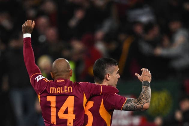 Dc Roma 04 05 2026 - campionato di calcio serie A Roma-Fiorentina foto Domenico Cippitelli Image nella foto: esultanza gol Gianluca Mancini 