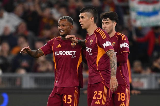 Wesley of A.S. Roma celebrates after scoring the goal of 2-0 during the 35th day of the Serie A Championship between A.S. Roma and A.C.F. Fiorentina at the Olympic Stadium on May 4, 2026 in Rome, Italy.  Copyright: xDomenicoxCippitelli IPAxSportx xipa-agency.netx xx IPA_74438365 IPA_Agency_IPA74438365