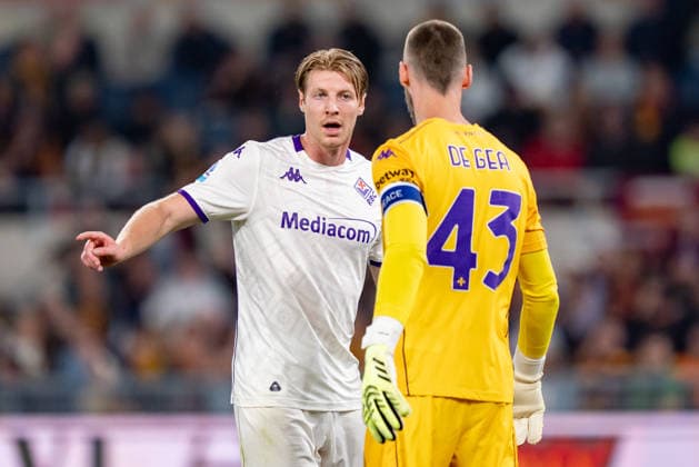 AS Roma v ACF Fiorentina - Serie A Enilive Marco Brescianini of ACF Fiorentina and David De Gea of ACF Fiorentina during the serie Serie A Enilive match between AS Roma and ACF Fiorentina at Stadio Olimpico on May 4, 2026 in Rome, Italy Rome Stadio Olimpico Lazio Italy Copyright: xGiuseppexMaffiax 260504_SerieA_Roma-Fiorentina_GM_00877