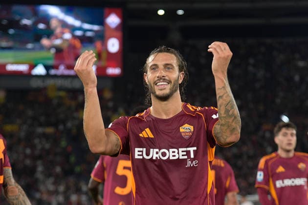 Romaâ??s Mario Hermoso celebrates after scoring the goal 3-0 during the Italian Football Championship League A Enilive 2025 2026 match between AS Roma vs ACF Fiorentina at the Olimpic Stadium in Rome on 05 May 2026.  Copyright: xFabrizioxCorradetti IPAxSportx xipa-agency.netx xx IPA_74438459 IPA_Agency_IPA74438459