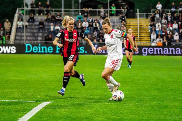 Germany Soccer Google Pixel Women Bundesliga 2025 2026 , 24 Matchday Eintracht Frankfurt Women vs 1 FC Nuremberg Women Stadion Am Brentanobad FrankfNastassja Lein 1 FC Nuremberg Women, 24 on the ball, duel Copyright: xBennetxLongx