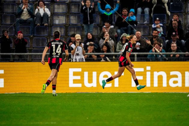 Germany Soccer Google Pixel Women Bundesliga 2025 2026 , 24 Matchday Eintracht Frankfurt Women vs 1 FC Nuremberg Women Stadion Am Brentanobad Frankfurt Laura Freigang Eintracht Frankfurt Women, 10 Goal celebration, cheering, goal, emotions, facial expressions, gestures, gesture Copyright: xBennetxLongx