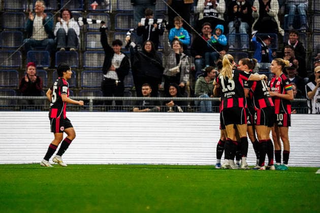 Germany Soccer Google Pixel Women Bundesliga 2025 2026 , 24 Matchday Eintracht Frankfurt Women vs 1 FC Nuremberg Women Stadion Am Brentanobad Frankfurt Nadine Riesen Eintracht Frankfurt Women, 22 Goal celebration, cheering, goal, gesture, gesture, emotion Copyright: xBennetxLongx