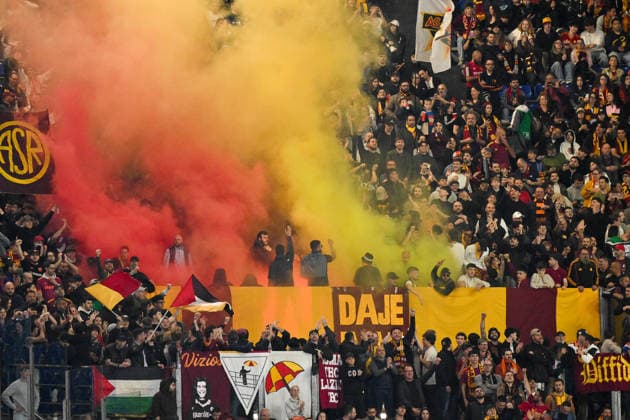 4th May 2026, Stadio Olimpico, Rome, Italy; Serie A Football; Roma versus Fiorentina; Roma& x2019;s fans celebrate with flares in the stands AllShotLive